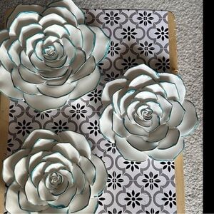 White and Teal Ceramic Flower Decor